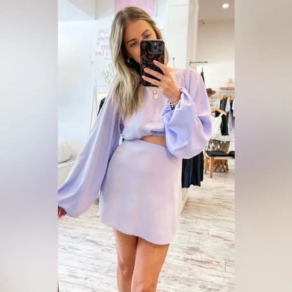 NWT WeWoreWhat purple lilac satin mini skirt women’s small - Picture 1 of 11